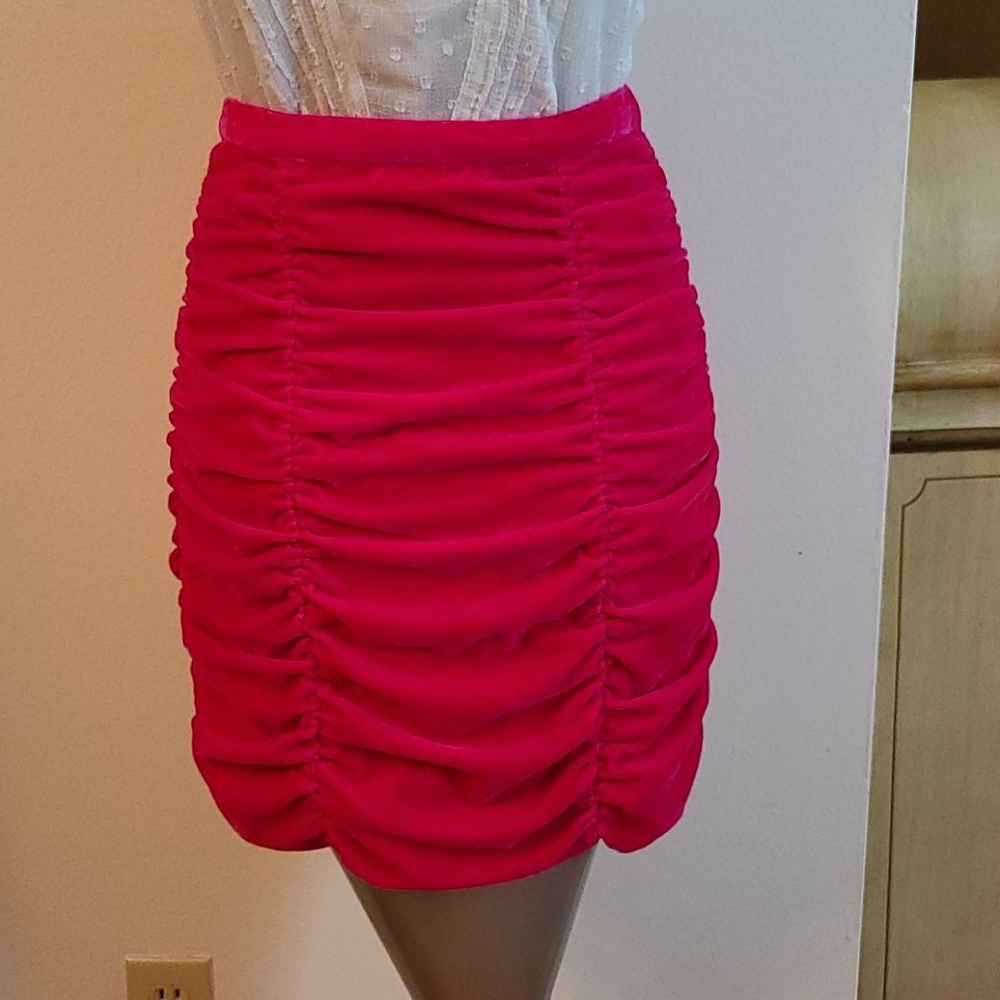 Hot pink velvet skirt